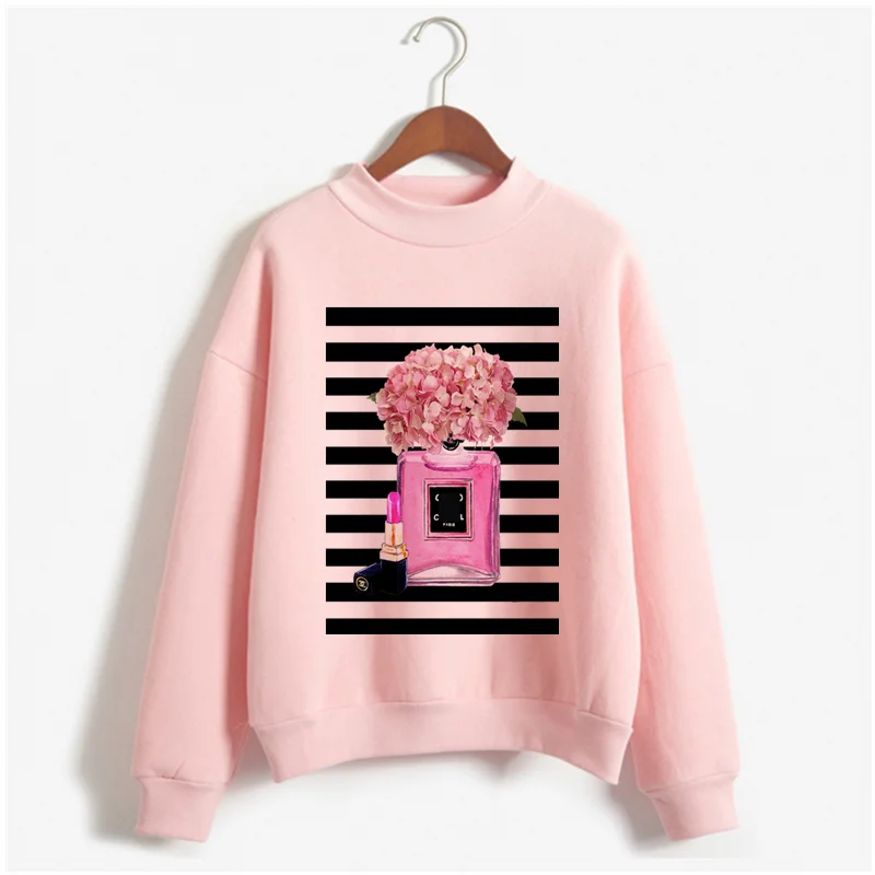 Latest autumn and winter perfume bottle print hoodie women's fashion retro hoodie women's perfume Harajuku pink sweater - Цвет: WY-pink-10-22