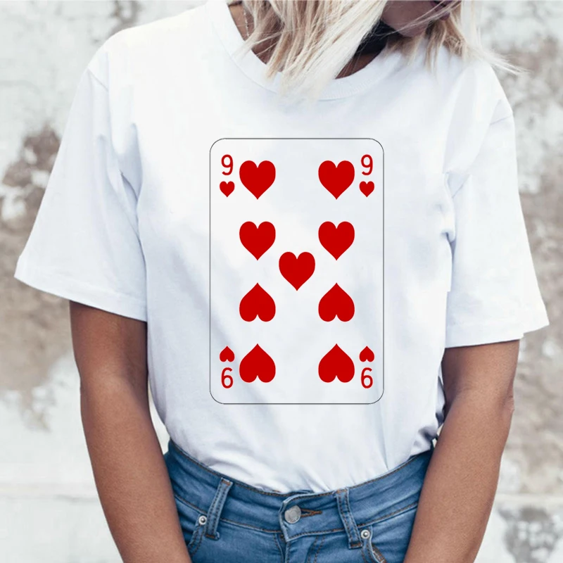 

t-shirts funny poker summer top playing card harajuku cards 9 t shirt women white korean 90s aesthetic clothes tops tshirt kpop