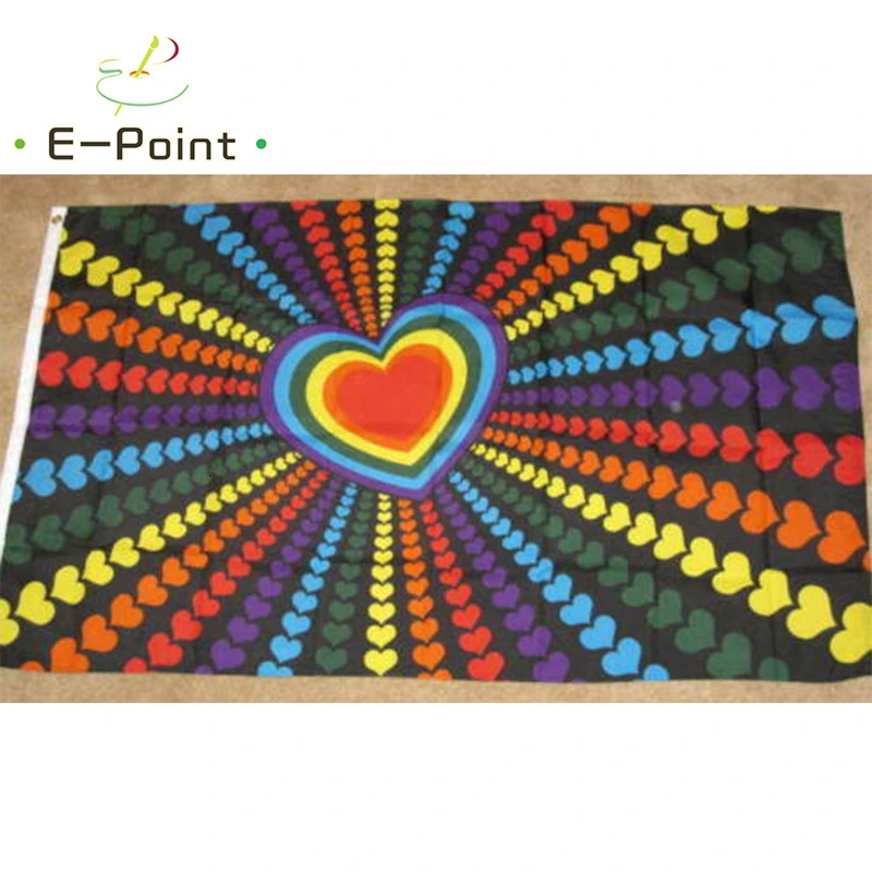 LGBT 90cm x 60cm Pride 3ft x 2ft Flag Rainbow Love Heart 