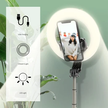 

2020 New 4 in 1 Selfie Ring Light Wireless Bluetooth Selfie Stick Mini Tripod Handheld Extendable Selfie Stick With Remote