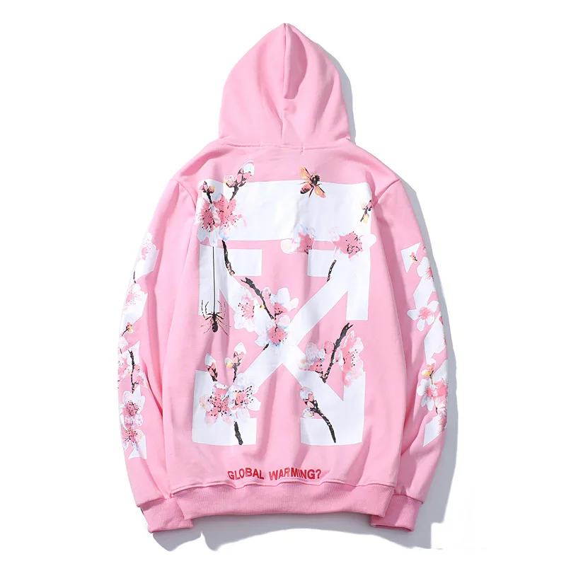 

Autumn And Winter Europe And America Ow Popular Pink Peach Blossom Flower Men And Women Couples Hoodie Coat