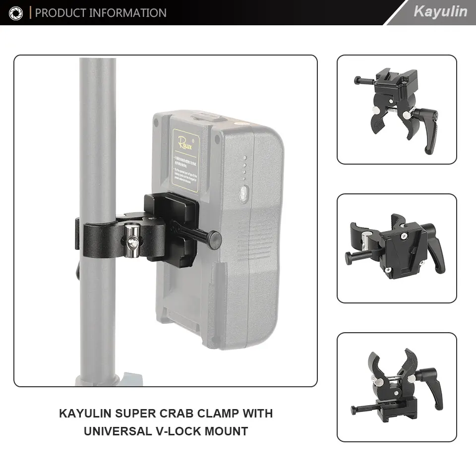 Description Picture 3 of itemKayulin Camera Super Clamp With Universal V-Lock Mount Quick Release Adapter For Iconic Brand DSLR Camera Battery Photo Studio Accessory