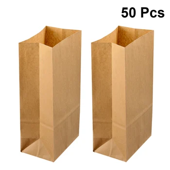 

50pcs Brown Kraft Paper Bags For Gifts Bag Kraft Paper Bags Breakfast Square Bottom Cake Candy Food Bags Baking Dessert Party