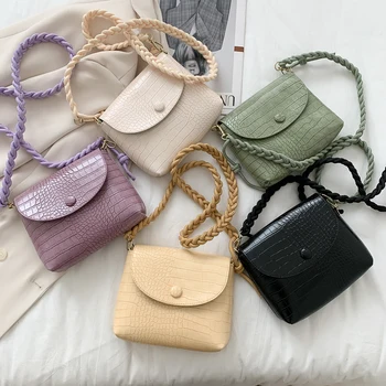 

Mini Pu Leather Bags for Women 2020 Summer Retro String Crossbody Shoulder Messenger Alligator Pattern Female Handbag Lady Flap