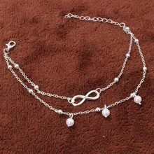 В европейском и американском стиле-Стиль Лидер продаж жемчуг с цифрой «8» и надписью, анклет(браслет на ногу аксессуары Для женщин ручной работы из бисера браслет двухцепочечной стопы Ornamen