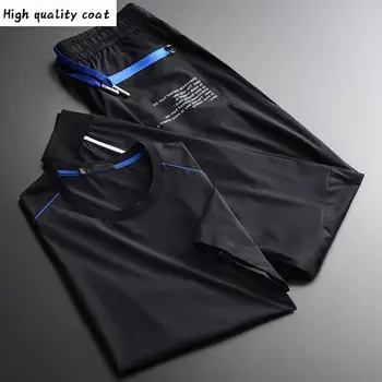 

Mens Summer Sets (t-shirt+pants) Luxury Round Collar Printed Short Sleeves Sport Men Sets Plus Size 4xl Slim Fit Man Sets