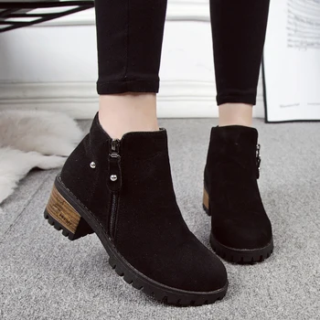 

Plus Size Flock Ankle Boots Women Shoes Woman New Fashion Zipper Round Toe Women Boots Low Heels Short Winter Boots Botas Mujer