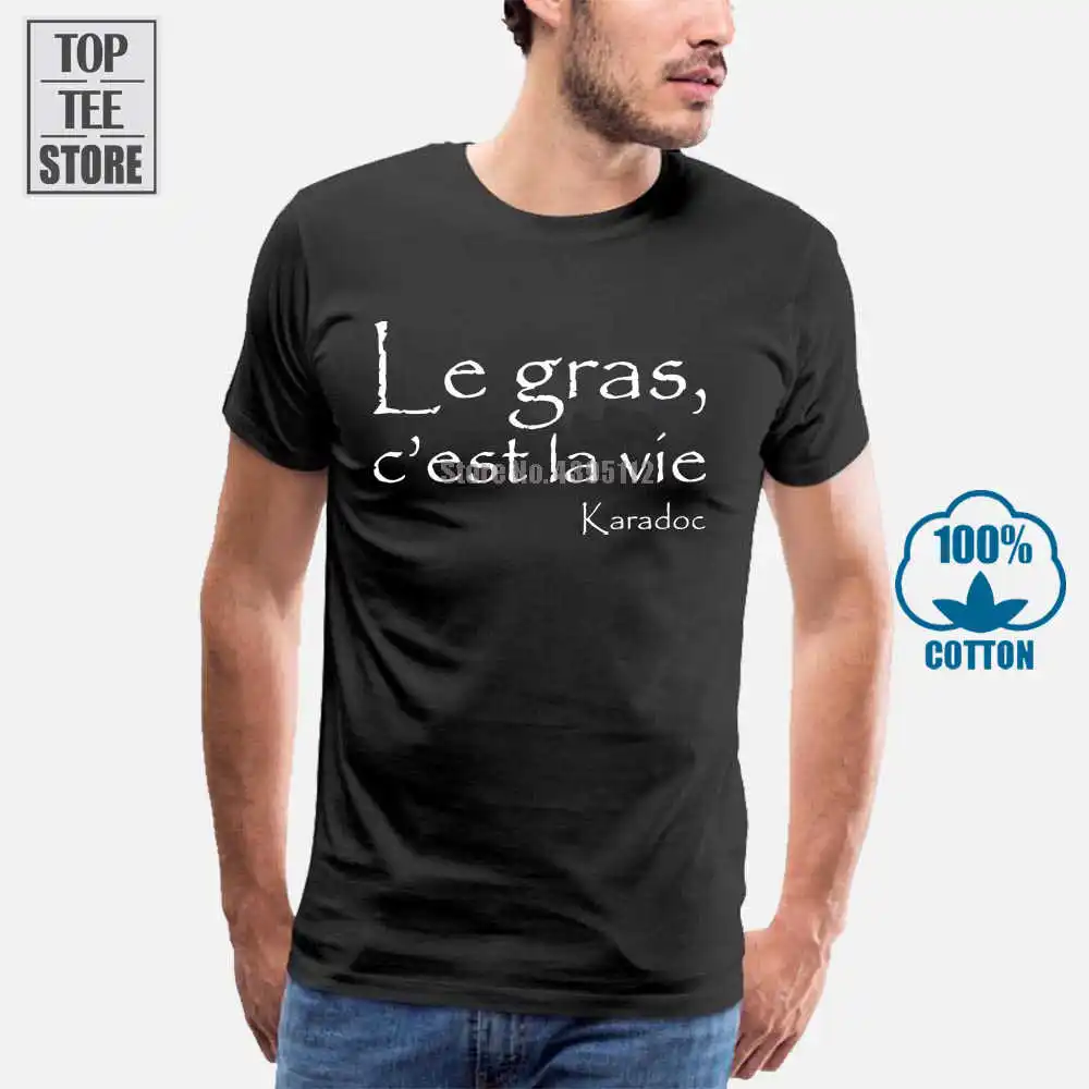 Мужская повседневная черная футболка Kaamelott Karadoc Le Gras Cɾst La Vie 012500 | одежда