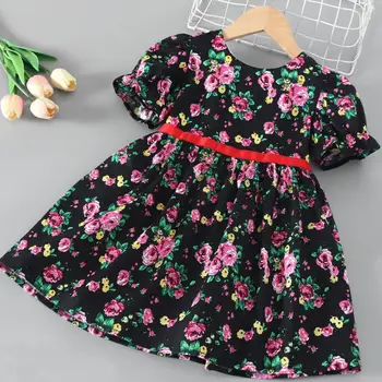 

Sodawn 2020 New Summer Style Girls Clothes Fashion Printed Long Sleeves Round Neck Bow Dress Kids Clothing Baby Girls Dresses