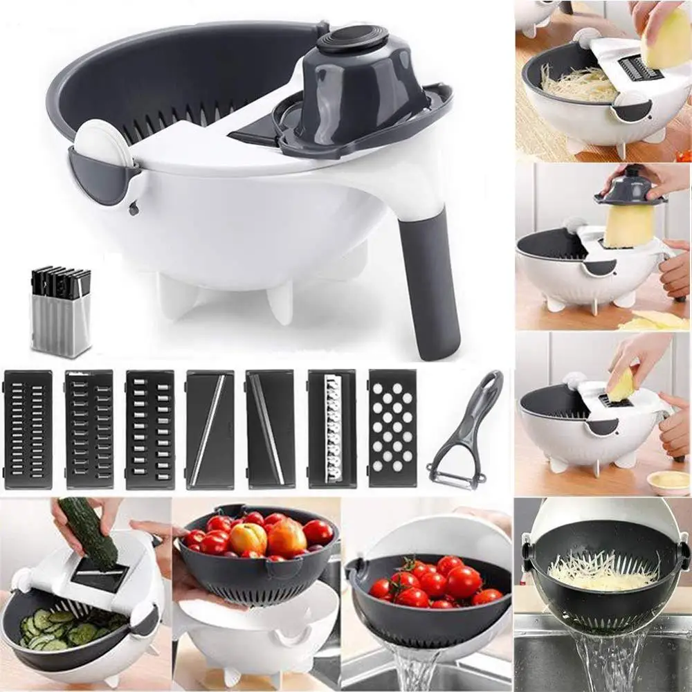 Multifunctional Vegetable Cutter 9 In 1 Vegetable Slicer Cutter Chopper And  Grater With Drain Basket Vegetables Chopper Slicer - AliExpress