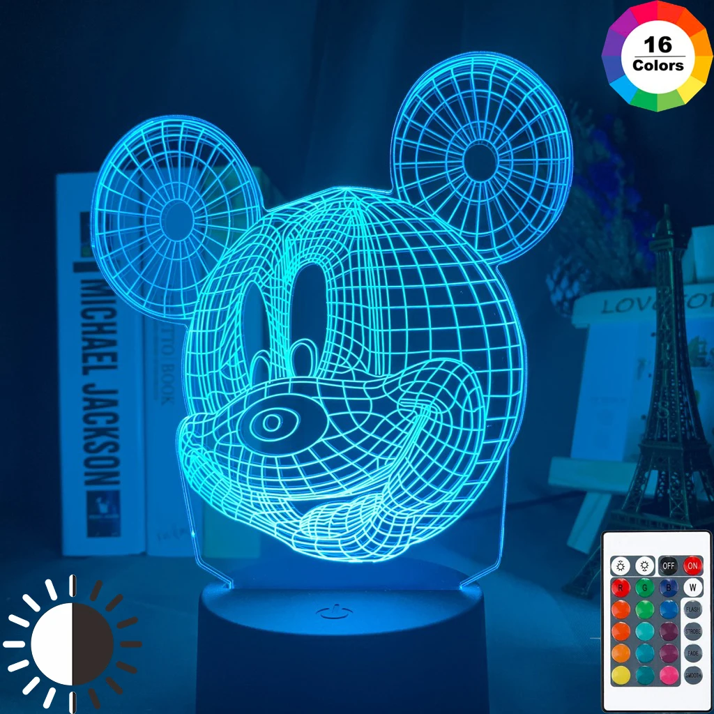 Голова Микки Мауса, голограмма, 3d лампа, ночные светильники для детей, для детской спальни, декоративное освещение, классный подарок на Рождество, декоративные огни