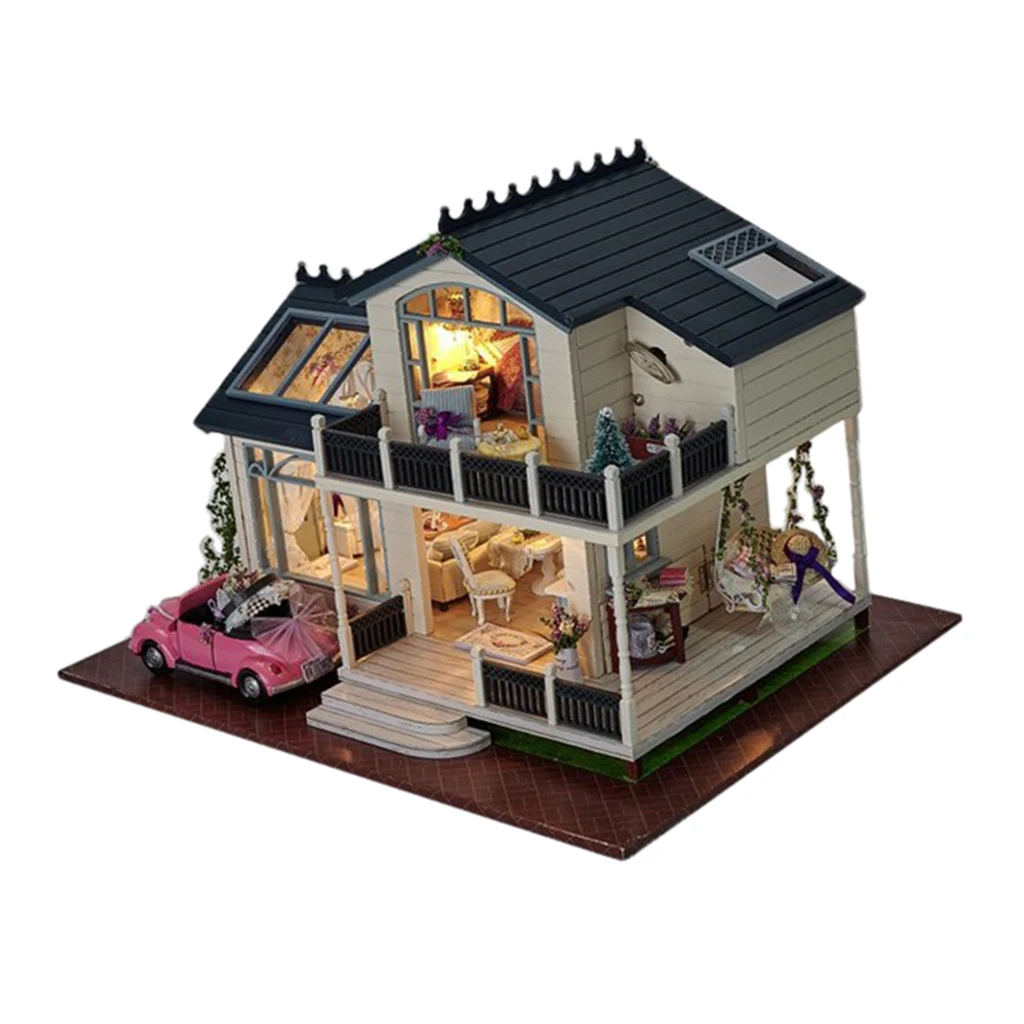 1/24 DIY Miniature Provence Villa Dollhouse Kits with Furniture Decor Model Kids Gift