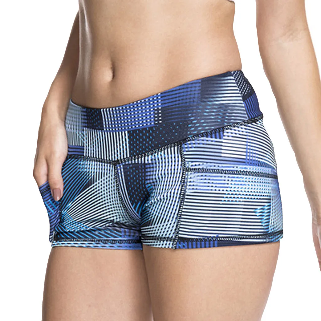 Синие шорты для йоги с высокой талией и принтом, женские шорты для бега и тренировок, повседневные женские брюки для фитнеса# LR3