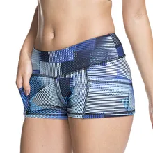 Синие шорты для йоги с высокой талией и принтом, женские шорты для бега и тренировок, повседневные женские брюки для фитнеса# LR3