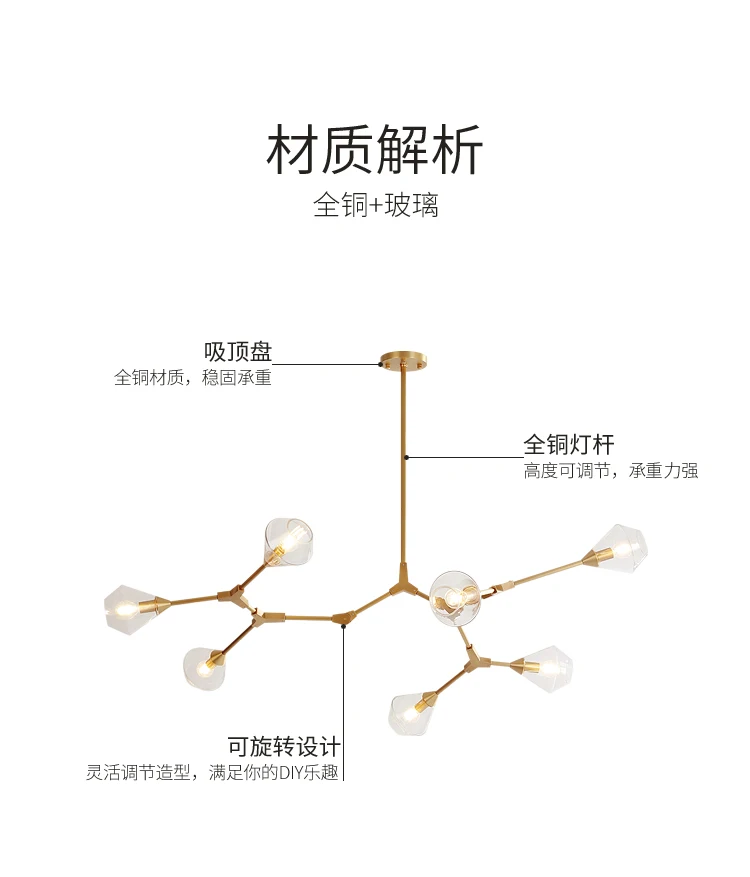 Magic Bean Molecule HD стеклянная люстра медная гостиная Скандинавская креативная постмодерн дизайнерское глянцевое освещение