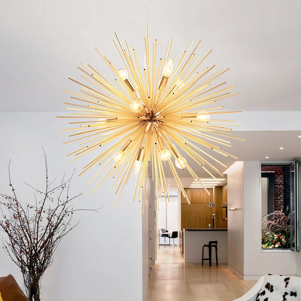 

Nordic Pendant Lights Golden Art LED Pendant Lamps Aluminum Dandelion Modeling Lighting for Living Room Bedroom Dining Bar Room