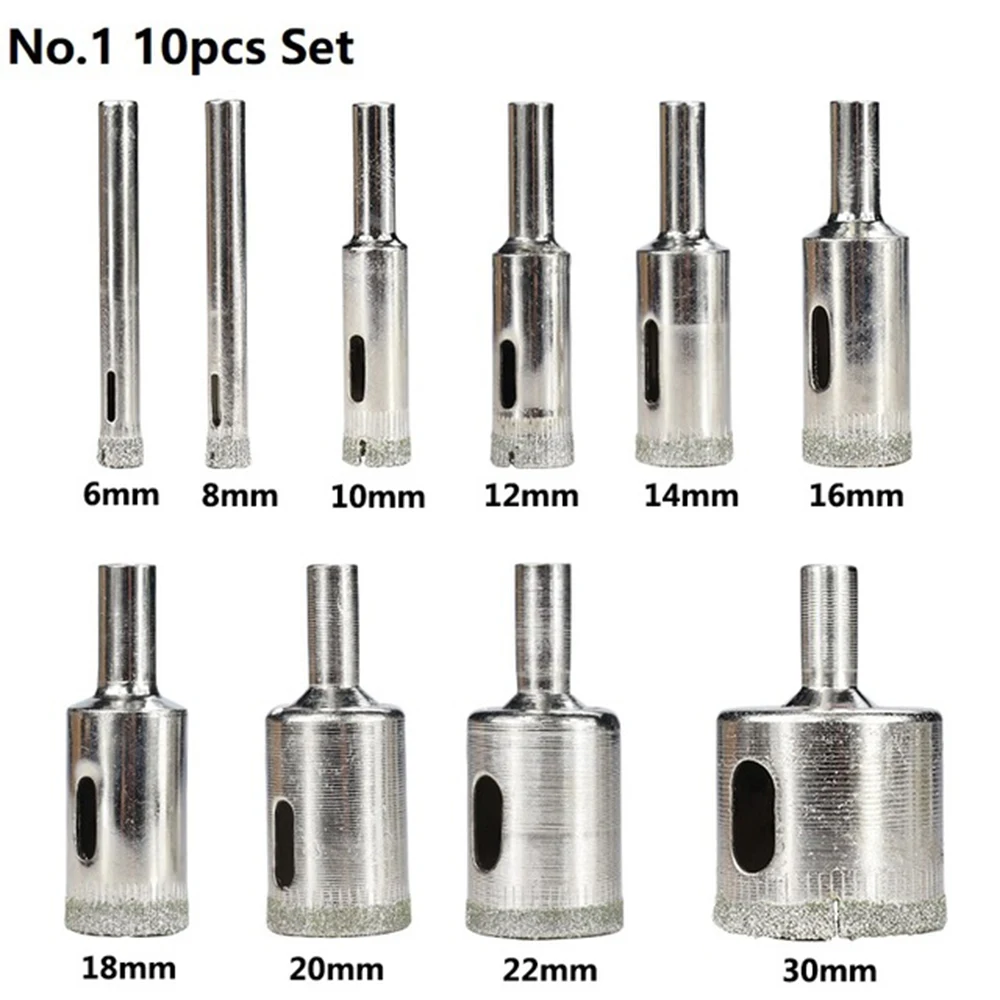 

Diamond Drill Bit 10pcs 3-50mm for Glass Tile Marble Granite Core Hole Saw Bits