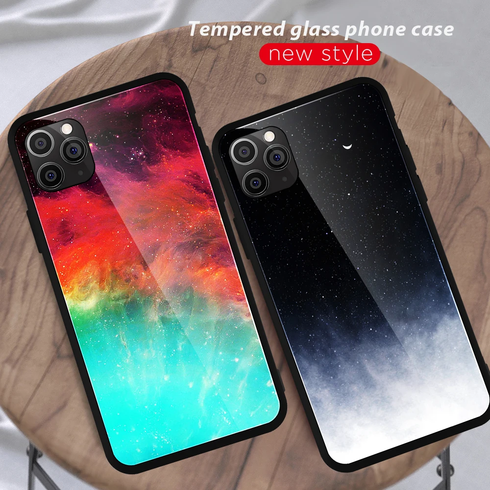 Глянцевый чехол для телефона из вселенного стекла iPhone X XR XS Max луна звездное небо