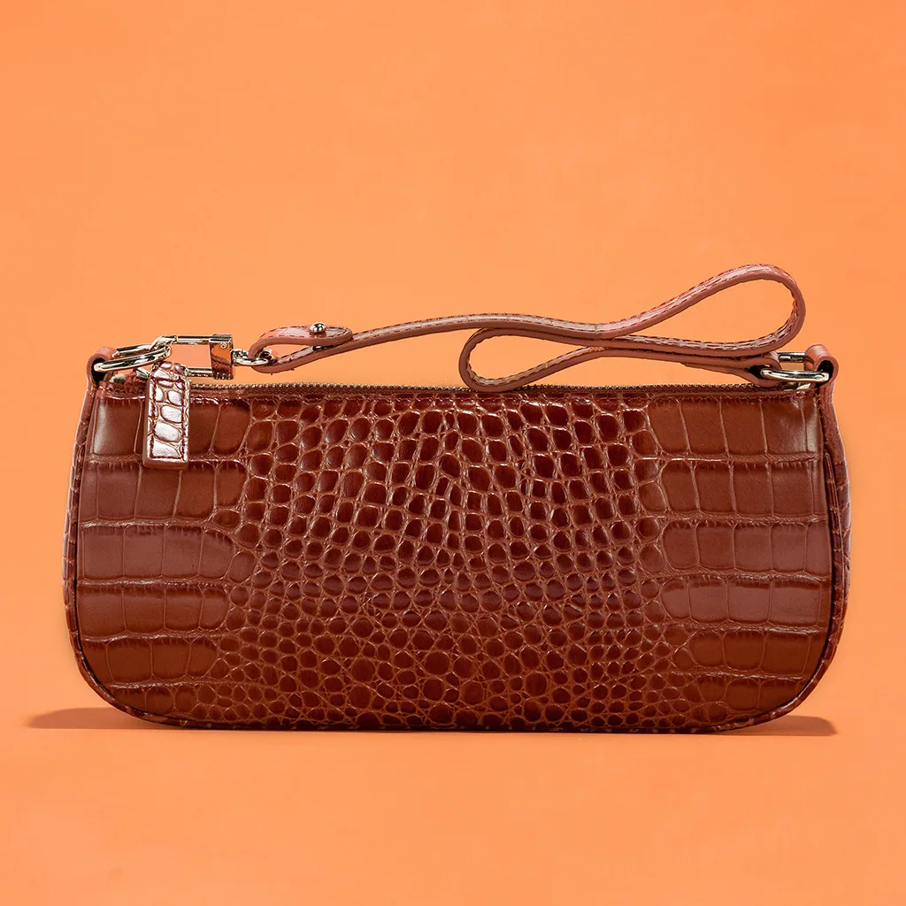 

Crocodile Pattern Baguette Bag New Style Vintage Cowhide Shoulder Handbag Non-mainstream INS Super Fire Armpit Bag