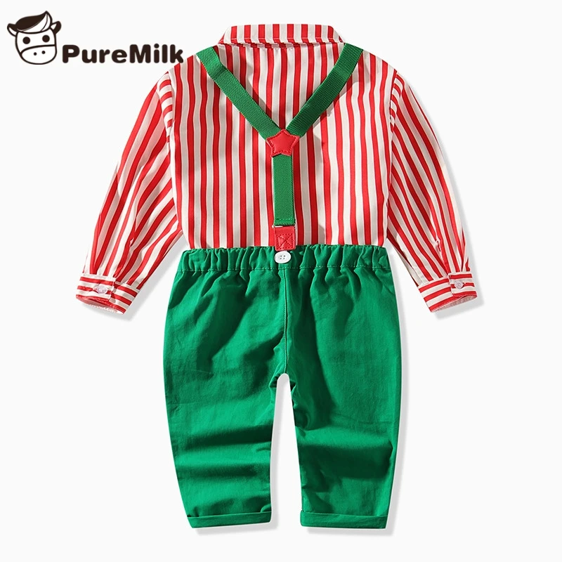 PureMilk/комплект детской одежды из 4 предметов; рубашка в полоску с бантом и штаны; повседневная одежда для мальчиков