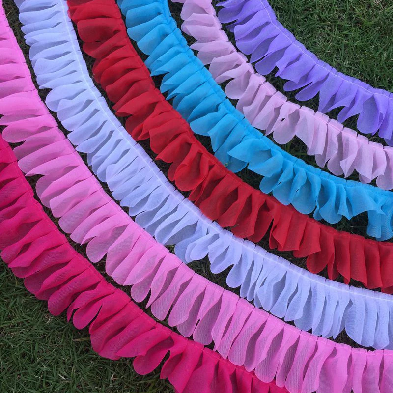 Ribbon Decoration Ribbon Supplies Chiffon Ribbon Chiffon Silk Ribbon 5 meters Pure Color Chiffon Wrinkled Trim Ribbon DIY Hair Accessories Toy Doll Clothing Dress Decoration Material 55mm wide
