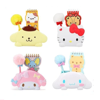 

1 Set Kawaii Anime My Melody Cinnamoroll Pom Purin Dog Pen Holder Case Memo Pad Ballpoint Pen Set Storage Box Figure Toys Gifts