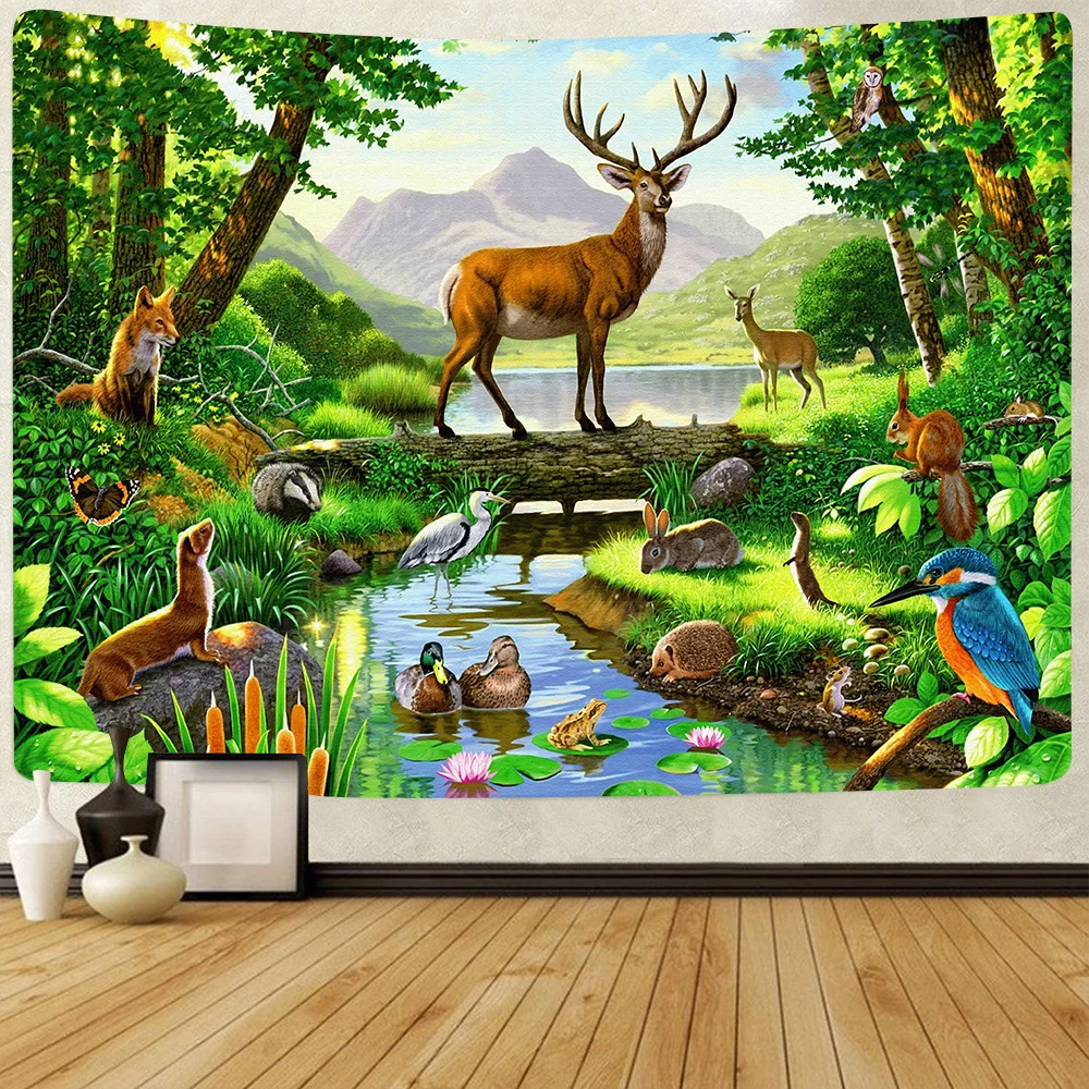 Deer in the Black Forest Decor Bedroom Living Room Dorm Wall Hanging Tapestry 