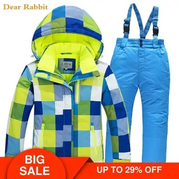 

-30 degrees Winter Children Ski Suit Windproof Warm Girls Clothing Set Jacket + Overalls Boys Clothes 3-16 Years Kids Snow Suits