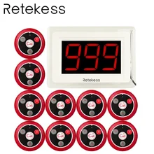 433MHZ Wireless Pager Calling System for Restaurant Waiter Nurse with Voice Reporting 1 Host Display+10 Table Bell F4400B 2 3 alphanumeric display receiver host 433mhz with touch screen voice broadcast for restaurant ordering system queue management