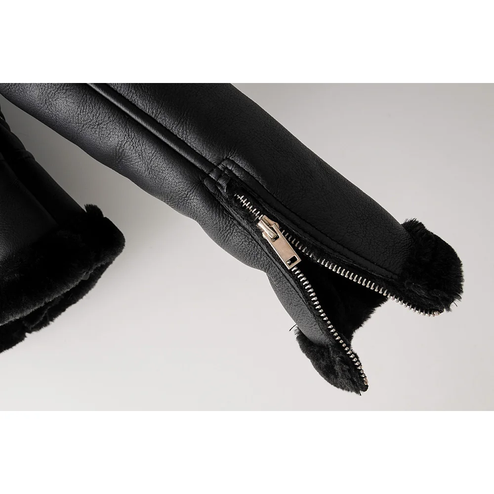 astounding Thick warm black PU leather jacket ladies winter coat zipper motorcycle jacket street clothing warm