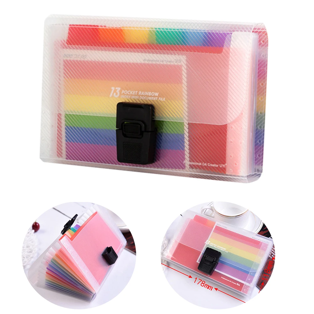 Storage Portable A6 Accordion Office File Folder Rainbow Innner 13 Pockets Organizer Expandable School Buckle PP Document |