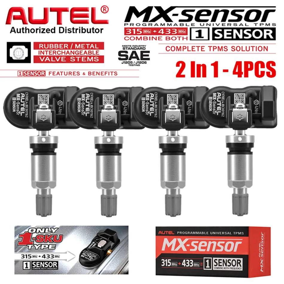 Autel MX-sensor 1-sensor(Ввинчиваемый) 315+ 433MHz OE-Level транспортные средства с металлическими вентилями для TPMS автомобильных шин давление