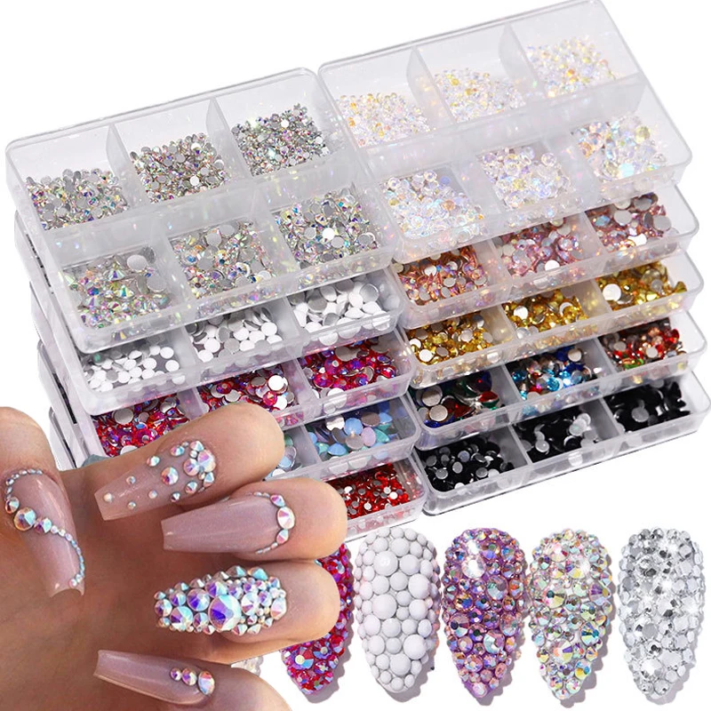 1 Box Nail Art Small Rhinestones Colorful Mixed Size AB Shiny