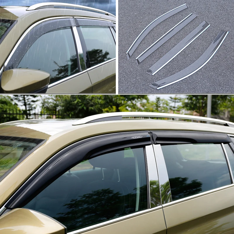 For Skoda Kodiaq Karoq Mugen Style Window Visor Vent Gard 4Pcs with Chrome Line