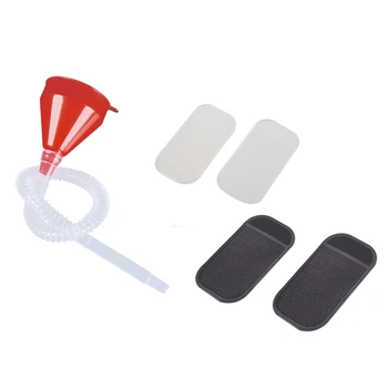 

5 Pcs Car Accessories: 4 Pcs Anti Slip Sticky Mat & 1 Pcs Oil Pouring Tool, Plastic Filling Funnel, Hose Nozzle