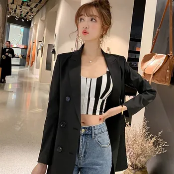 

Women Pockets Fashion Blazer Jackets Korean Female Long Sleeve Casual Solid Color Suits Coats Feminino Blazer Outwear