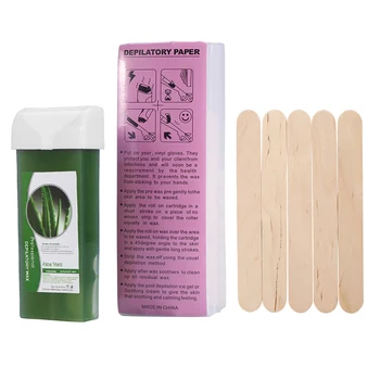 

1 box depilatory wax 100pcs depilatory paper 5pcs wooden spatulas For Removing Unwanted Hairs in Armpit Arm Leg Other Body Parts