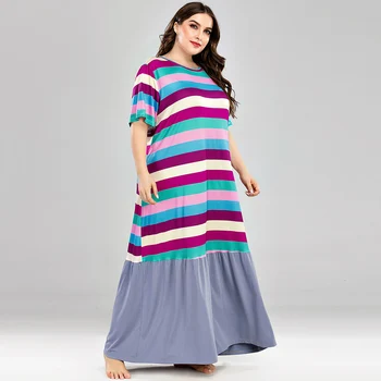 

Plus Size Sleepwear Women Night Dress Summer Short Sleeve Colorful Striped Print Casual Loose Oversized Long Home Wear Dress