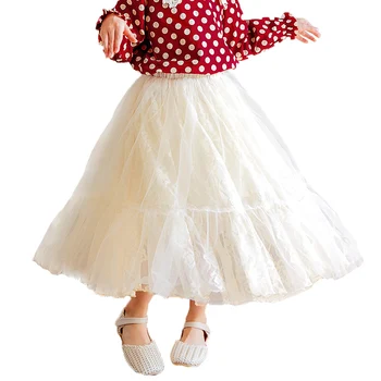 

Fashion Children's Clothing Girls Lace Skirt Spring Autumn Kids Clothes Cute Girls Solid Color Mesh Flower Pleated Skirts
