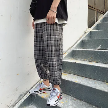 

Autumn Plaid Pants Men Fashion Retro Casual Stretch Waist Straight Trousers Man Streetwear Hip Hop Loose Joggers Sweatpants Men