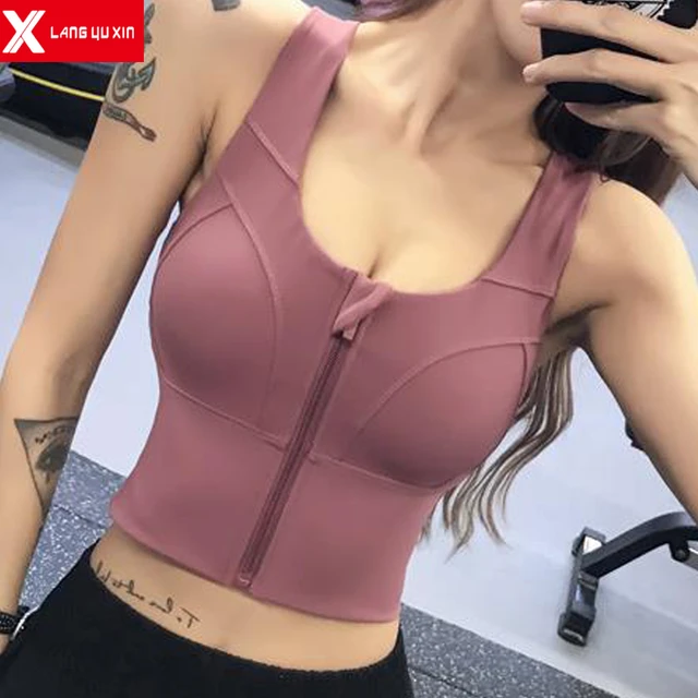 Women's High Impact Wireless Cross Back Support Front Zip Sports Bra  Wireless Bras With Pad Post-surgery Bra Active Plus Size - Sports Bras -  AliExpress