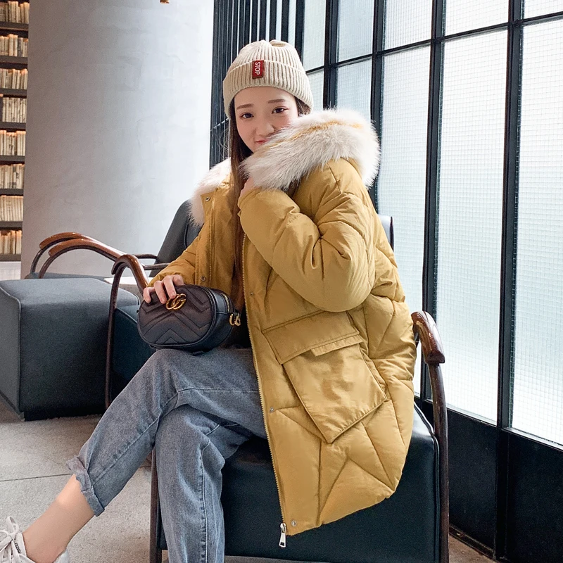 

2019 women Long parkas with big fur collar female Fashion Hooded Winter Jacket Coat Lady fashion cold outwear plus size