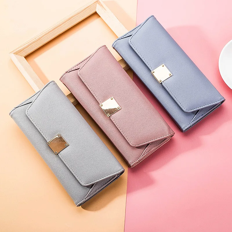 

PACGOTH New Fashion Pink/Blue/Gray Long Wallets PU Leather Multi-card Position Money Storage Bag Women Business Party Clutch