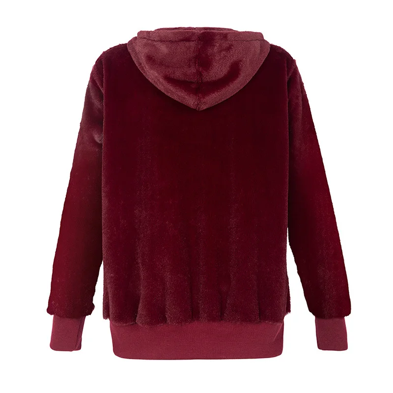 3XL размера плюс,, зимняя женская куртка, одноцветная, пушистая, искусственный мех, капюшон, вырез, длинный рукав, молния, ребристая, повседневная, теплая верхняя одежда