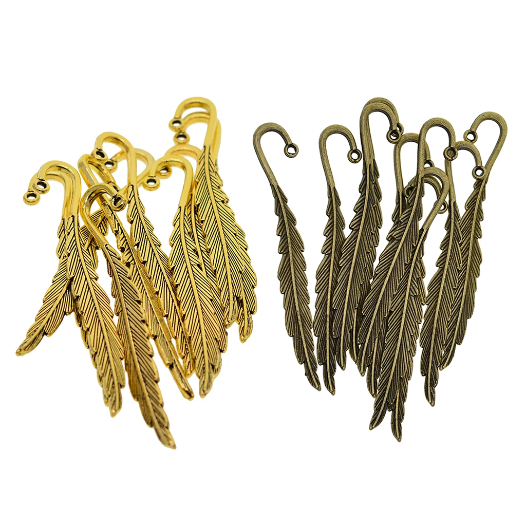 10 Pieces Classical Delicacy Metal Feather Pendant Beading Bookmarks for Handmade Silky Tassel Bookmarks Stationery Gifts