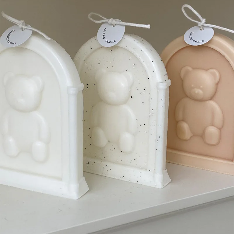 

Teddy Bear Photo Frame Aromatherapy Candle Silicone Mold DIY Handmade Bear patern Arched Design Gypsum Epoxy Home Desk Ornaments
