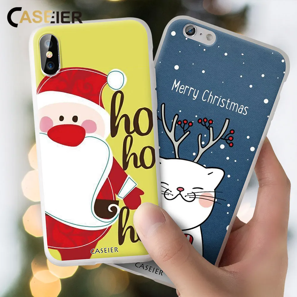 Caseier 2019 Рождественский чехол для iPhone X XR XS MAX 8 7 Мягкий силиконовый Funda 6 6s Plus Couque