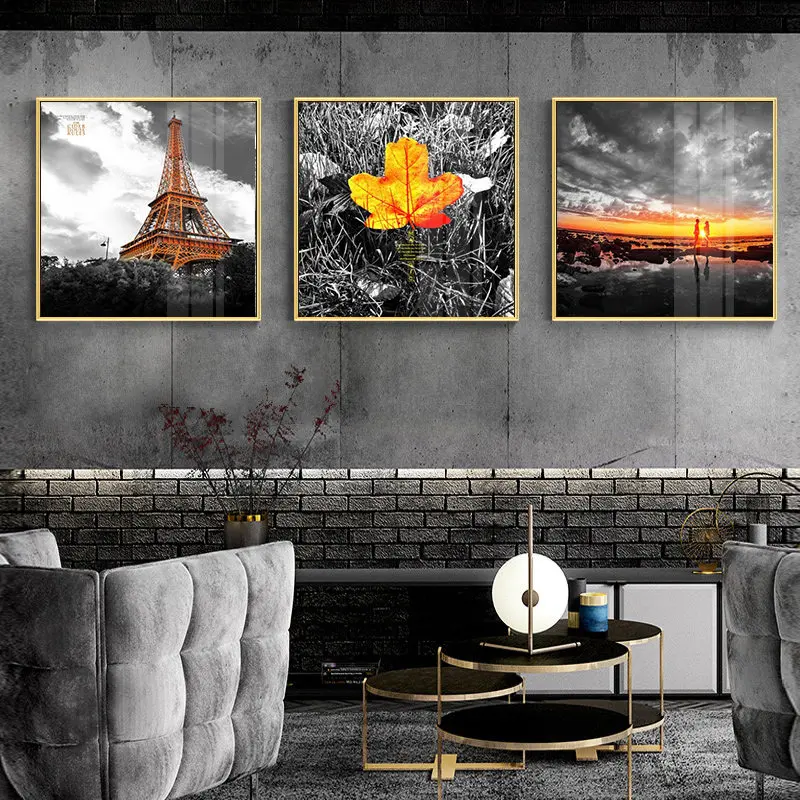 

Nordic oil painting frame wall decoration print bright yellow landscape painting poster image bedroom decorative art painting