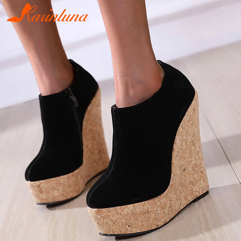 

KARINLUNA 2020 BIG size 42 elegant wedges high high heels ankle boots woman shoes spring booties female women's shoes