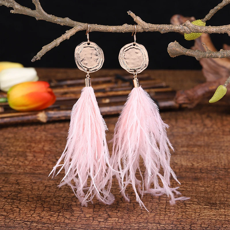 Pendientes exquisitos de plumas naturales para mujer, aretes largos de aleación redonda Irregular con borla étnica Tailandia, joyería de boda| Pendientes con forma de gota| - AliExpress